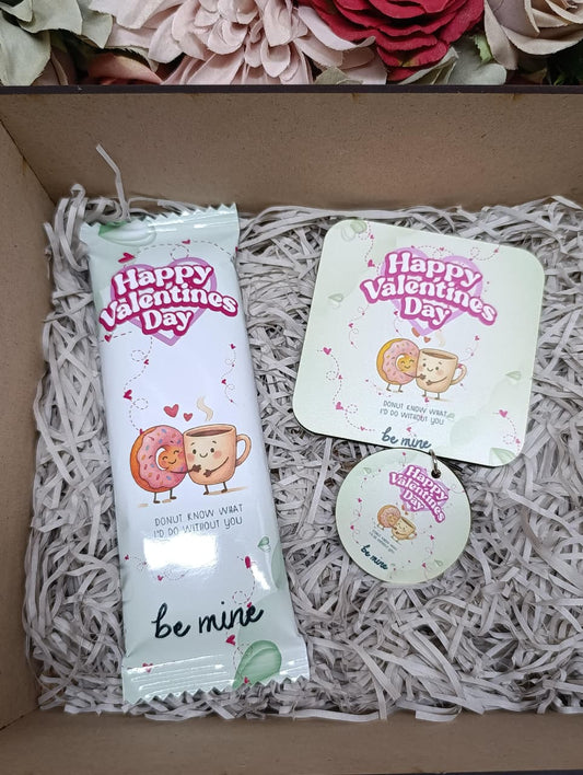 All the love Valentines Day box 5 - Personalised Wooden Box, Slab Chocolate , Coaster, Keyring